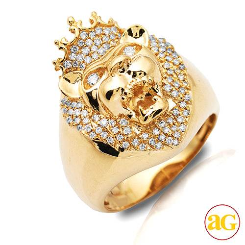14KY 0.60CTW DIAMOND MENS RING - LION HEAD WITH C - Norma's Jewelry