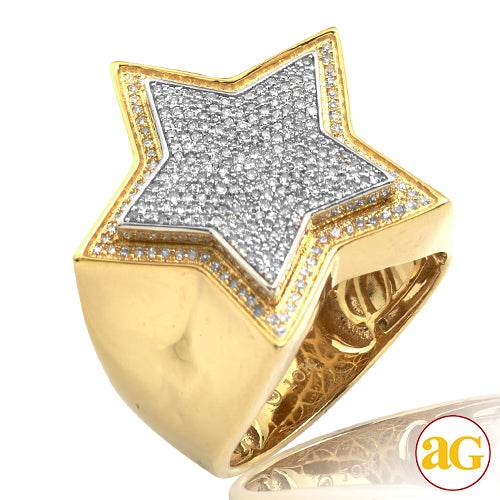 10KY+W 0.55CTW DIAMOND TWO TONE MENS STAR RING - Norma's Jewelry