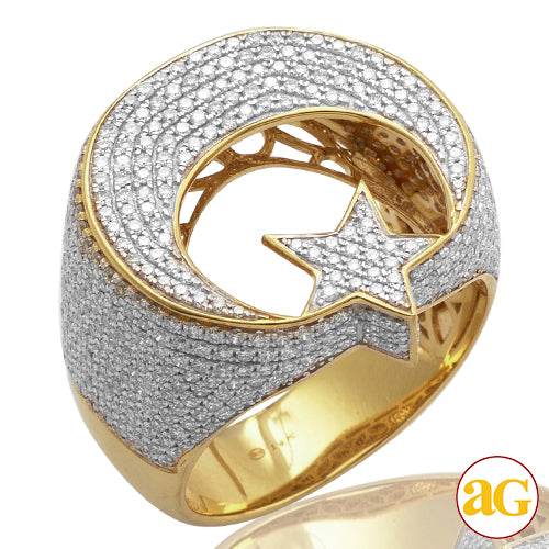 14KY 2.70CTW DIAMOND MENS CRESCENT STAR RING - Norma's Jewelry