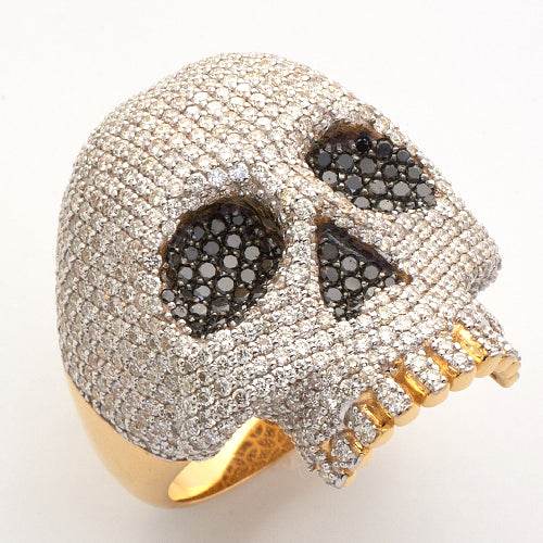 10KY 6.50CTW BLACK AND WHITE DIAMOND MENS SKULL - Norma's Jewelry