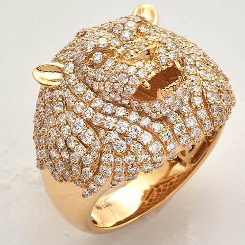 14KY 3.65CTW DIAMOND MENS LION HEAD RING - Norma's Jewelry