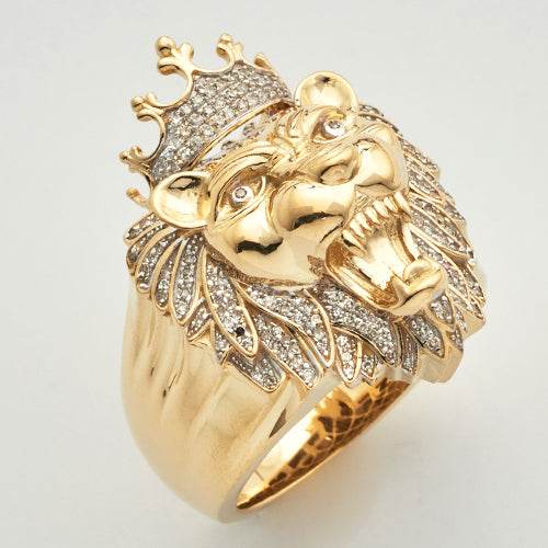 10KY 0.50CTW MICROPAVE DIAMOND LION HEAD MENS RING - Norma's Jewelry