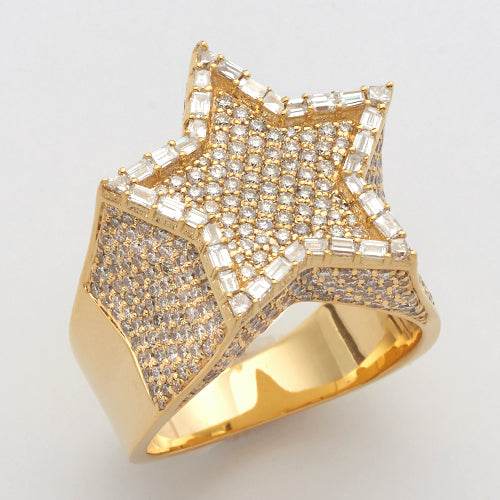 14KY 3.60CTW DIAMOND STAR RING W/RAISED BAGUETTE - Norma's Jewelry