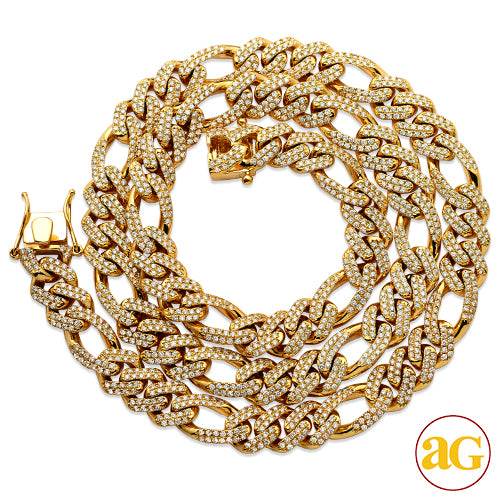 14KY 20.24CTW DIAMOND SOLID FIGARO CHAIN - 12MM - - Norma's Jewelry