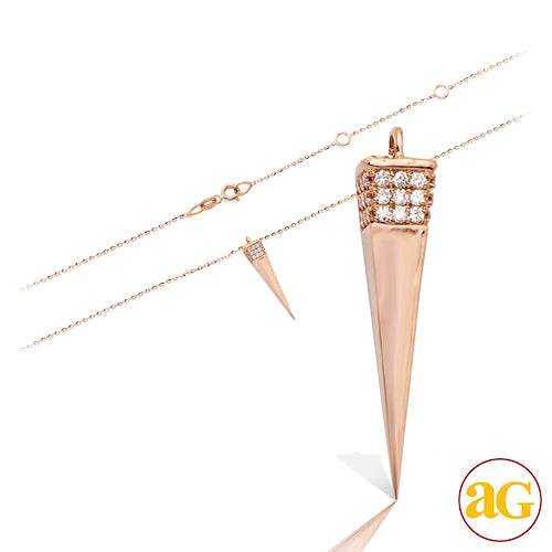 14KR 0.15CTW DIAMOND NECKLACE - 4-SIDED SPIKE - Norma's Jewelry