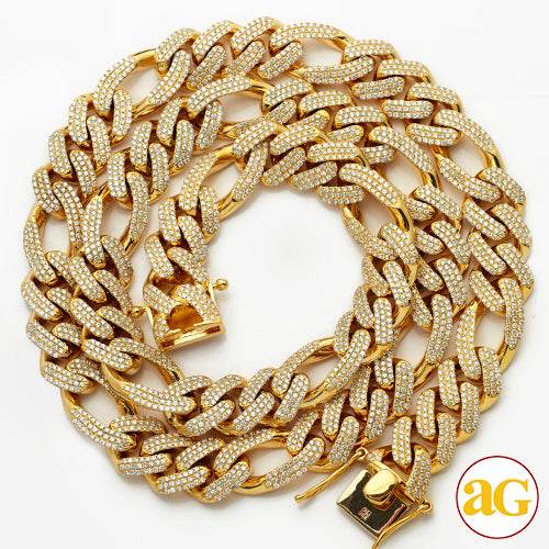 14KY 18.08CTW DIAMOND SOLID FIGARO NECKLACE - 12MM - Norma's Jewelry
