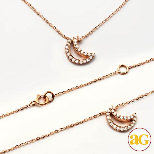 14KR 0.15CTW DIAMOND OPEN CRESCENT MOON NECKLACE - Norma's Jewelry