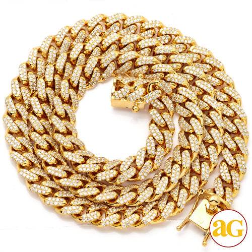 10KY 13.30CTW DIAMOND SOLID MIAMI CUBAN CHAIN - 24 - Norma's Jewelry
