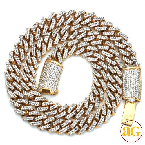14KY 28.31CTW DIAMOND MIAMI CUBAN CHAIN W/CURVED D - Norma's Jewelry