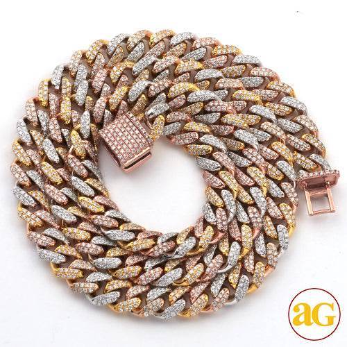 10KR+W+Y 7.78CTW DIAMOND TRI-TONE MIAMI CUBAN CHAI - Norma's Jewelry