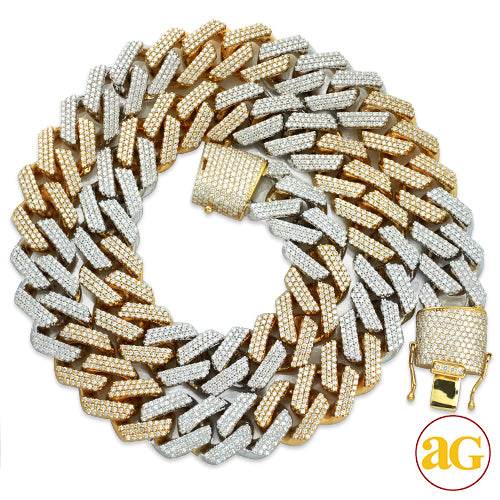 10KY+W 31.32CTW DIAMOND TWO TONE SQUARE LINK MIAMI - Norma's Jewelry