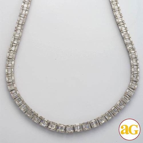 14KW 23.41CTW BAGUETTE SQUARE CLUSTER NECKLACE - Norma's Jewelry