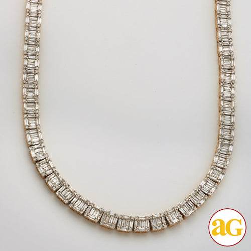 14KY 22.68CTW BAGUETTE SQUARE CLUSTER NECKLACE - Norma's Jewelry