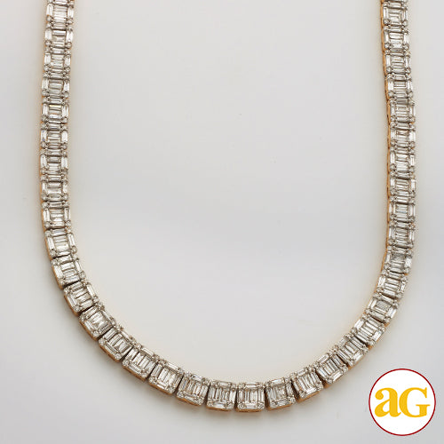 14KY 22.68CTW BAGUETTE SQUARE CLUSTER NECKLACE