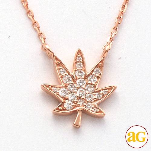 14KR 0.15CTW DIAMOND HERBAL MEDECINE LEAF NECKLACE - Norma's Jewelry