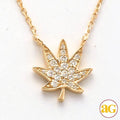 14KY 0.15CTW DIAMOND HERBAL MEDECINE LEAF NECKLACE - Norma's Jewelry
