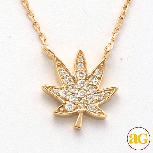 14KY 0.15CTW DIAMOND HERBAL MEDECINE LEAF NECKLACE - Norma's Jewelry