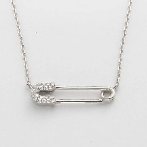 14KW 0.10CTW DIAMOND SAFETY PIN NECKLACE - Norma's Jewelry