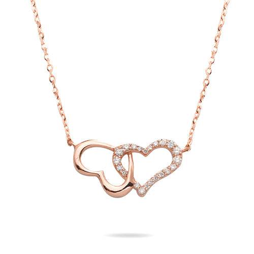 14KR 0.10CTW DIAMOND DOUBLE HEART NECKLACE - Norma's Jewelry