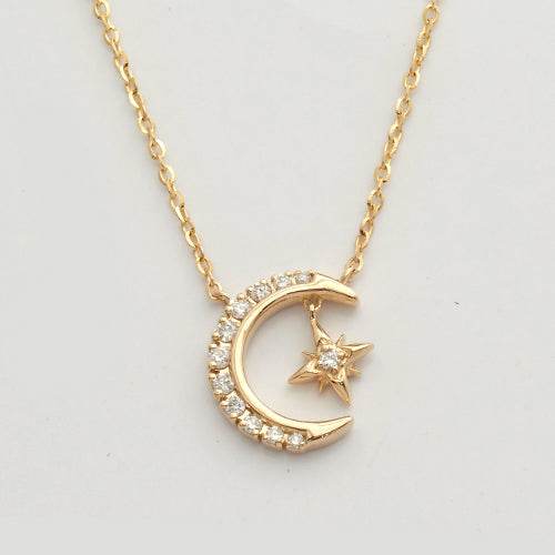 14KY 0.15CTW DIAMOND NECKLACE - CRESCEN MOON - Norma's Jewelry
