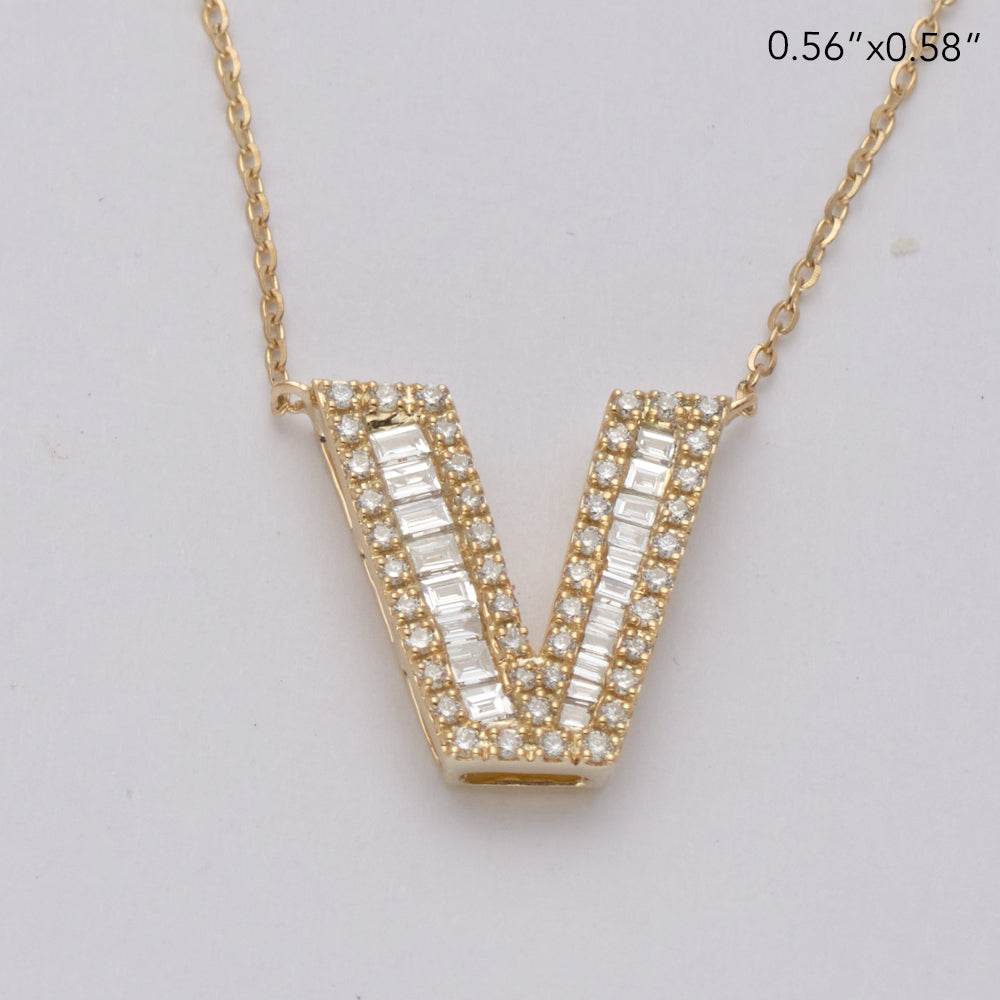 14KY 0.40CTW BAGUETTE DIAMOND ALPHABET NECKLACE - Norma's Jewelry