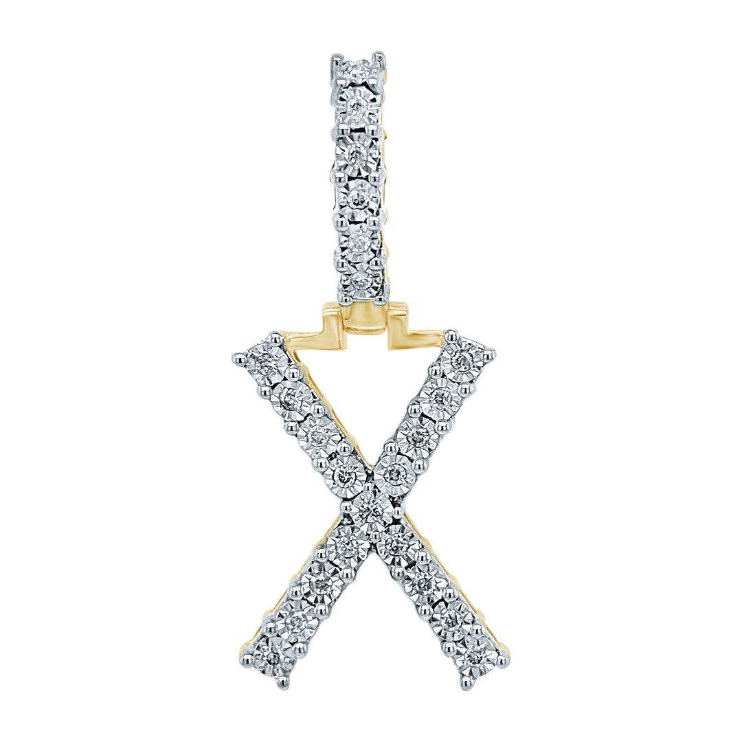 10 Karat Yellow Gold 0.17 Carat Diamonds Initial (X) HipHop Pendant-1029500-YG - Norma's Jewelry