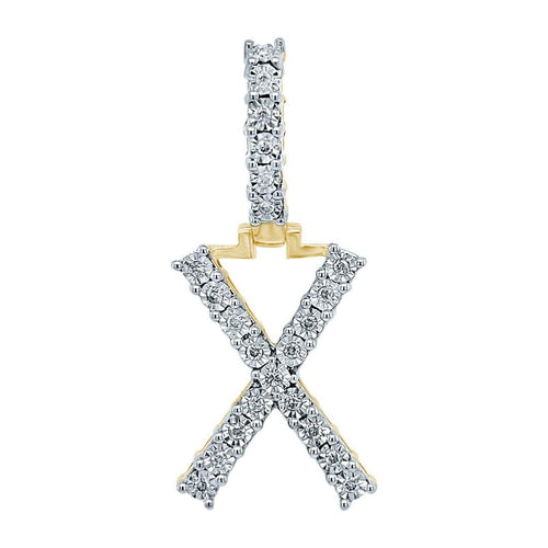 10 Karat Yellow Gold 0.17 Carat Diamonds Initial (X) HipHop Pendant-1029500-YG - Norma's Jewelry