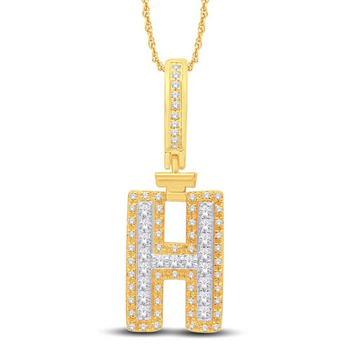 10 Karat Two-Tone (Yellow and White) Gold 0.32 Carat Diamonds Initial (H) HipHop Pendant-1026154-YW - Norma's Jewelry