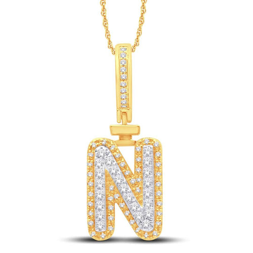 10 Karat Two-Tone (Yellow and White) Gold 0.31 Carat Diamonds Initial (N) HipHop Pendant-1026157-YW - Norma's Jewelry
