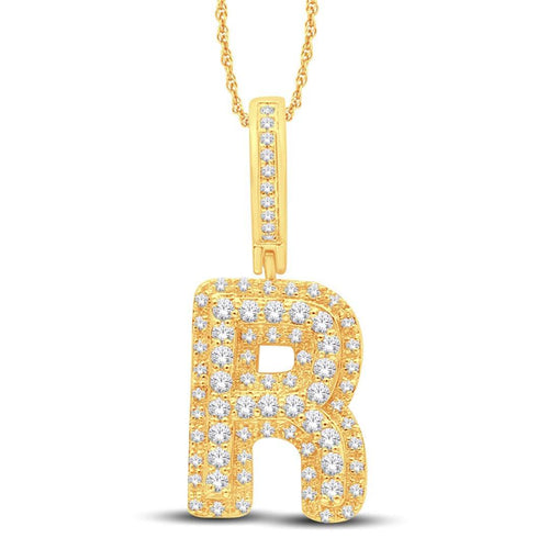 10 Karat Two-Tone (Yellow and White) Gold 0.31 Carat Diamonds Initial (R) HipHop Pendant-1026159-YW - Norma's Jewelry