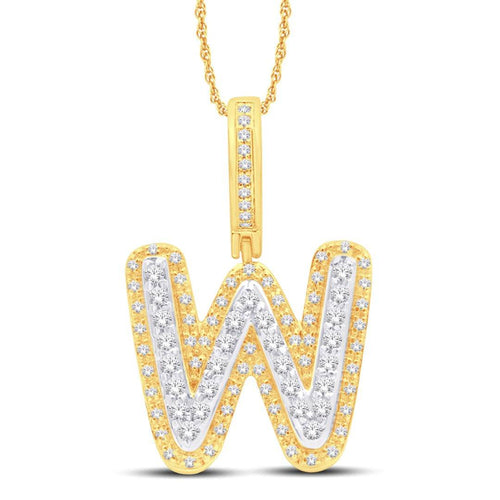 10 Karat Two-Tone (Yellow and White) Gold 0.33 Carat Diamonds Initial (W) HipHop Pendant-1026162-YW - Norma's Jewelry