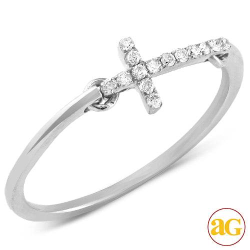 14KW 0.15CTW DIAMOND DEISGNER SIDEWAYS CROSS RING - Norma's Jewelry