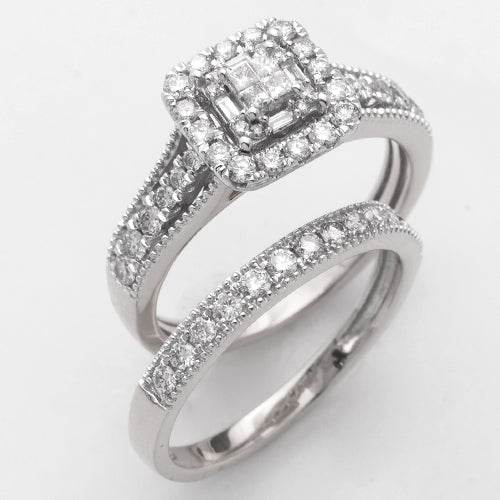 14KW 0.95CTW PRINCESS CUT DIAMOND BRIDAL SET - Norma's Jewelry