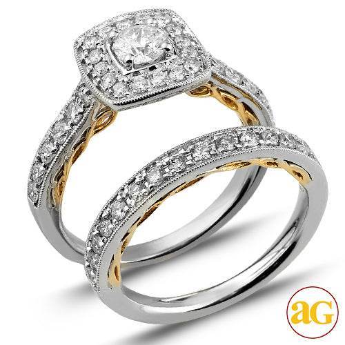 14KW+Y 1.25CTW DIAMOND TWO TONE BRIDAL SET WITH SQ - Norma's Jewelry