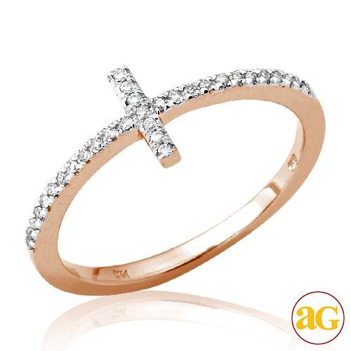 14KR 0.10 CTW DIAMOND SIDEWAYS CROSS RING - Norma's Jewelry