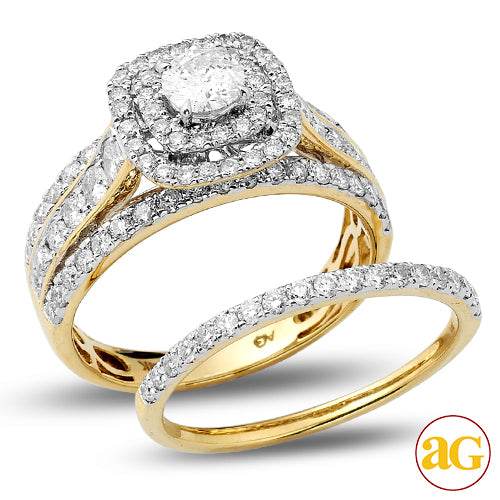 14KY 1.75CTW DIAMOND BRIDAL SET WITH DOUBLE SQUARE - Norma's Jewelry