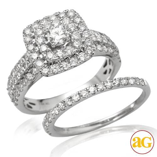 14KW 1.85CTW DIAMOND BRIDAL SET WITH DOUBLE SQUARE - Norma's Jewelry