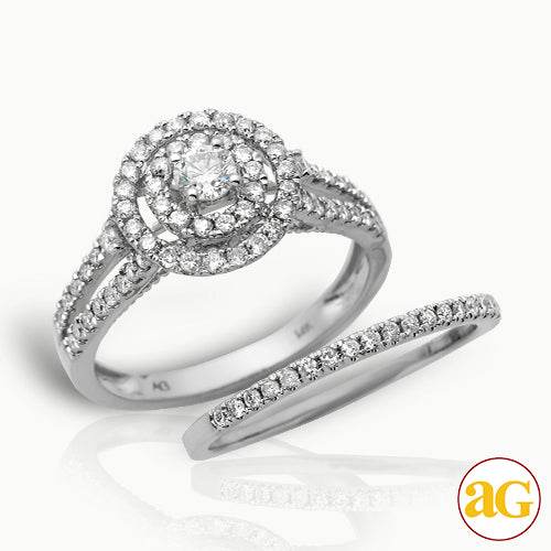 14KW 1.00CTW DIAMOND BRIDAL SET - DOUBLE ROUND HAL - Norma's Jewelry