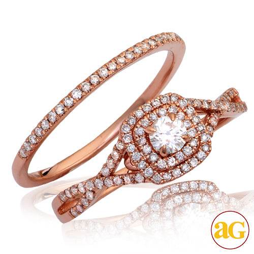 14KR 0.55CTW DIAMOND BRIDAL SET - DOUBLE SQUARE - Norma's Jewelry