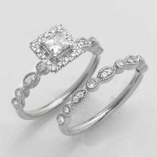 14KW 0.75CTW PRINCESS DIAMOND BRIDAL SET - Norma's Jewelry