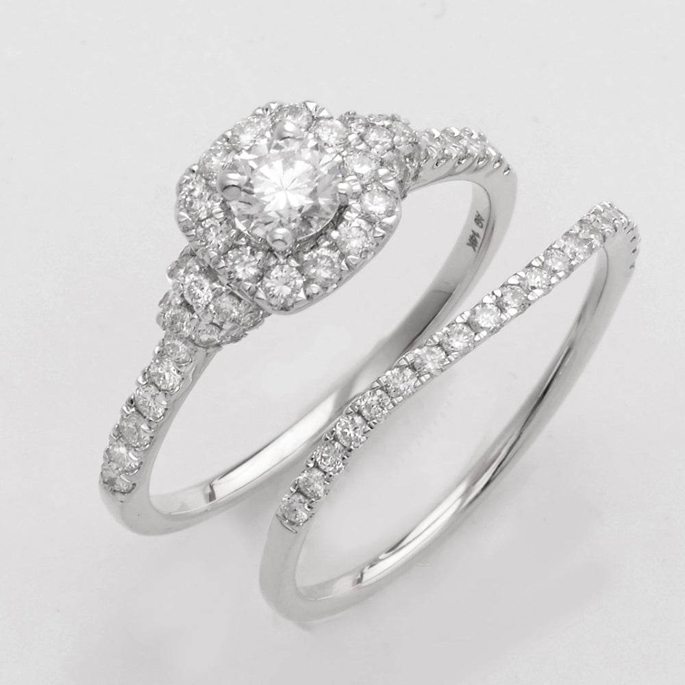 14KW 1.15CTW DIAMOND BRIDAL SET - SQUARE HALO - Norma's Jewelry