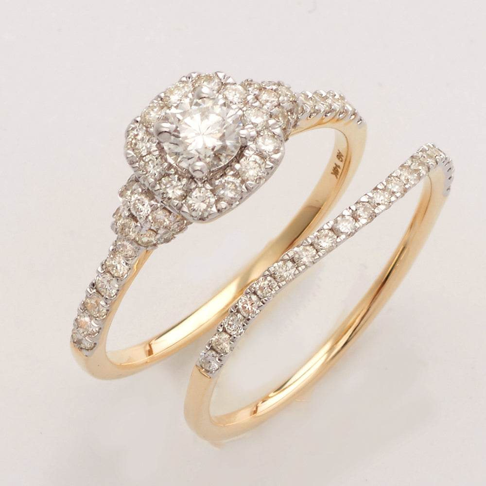 14KY 1.15CTW DIAMOND BRIDAL SET - SQUARE HALO - Norma's Jewelry
