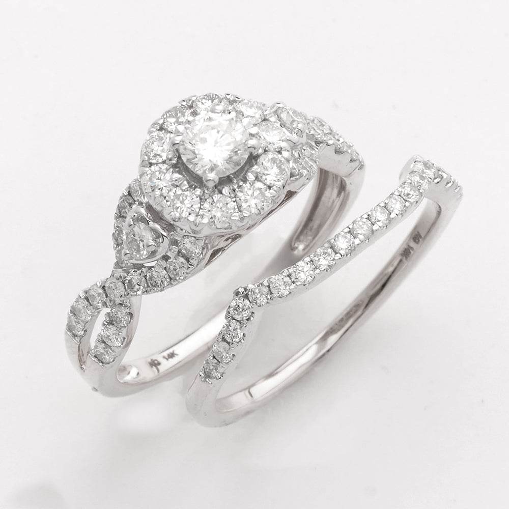 14KW 1.25CTW DIAMOND BRIDAL SET - ROUND HALO - Norma's Jewelry