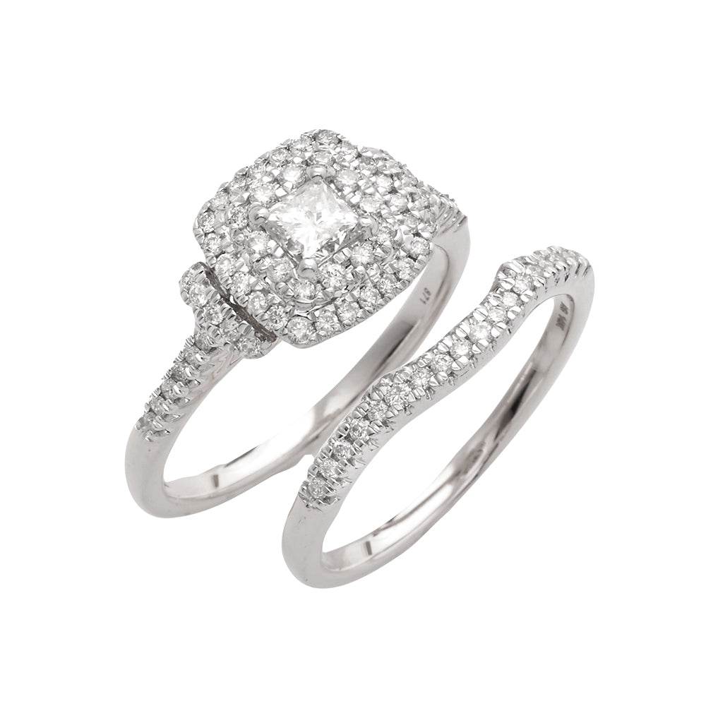 14KW 0.80CTW PC DIAMOND BRIDAL SET - DOUBLE SQUARE - Norma's Jewelry