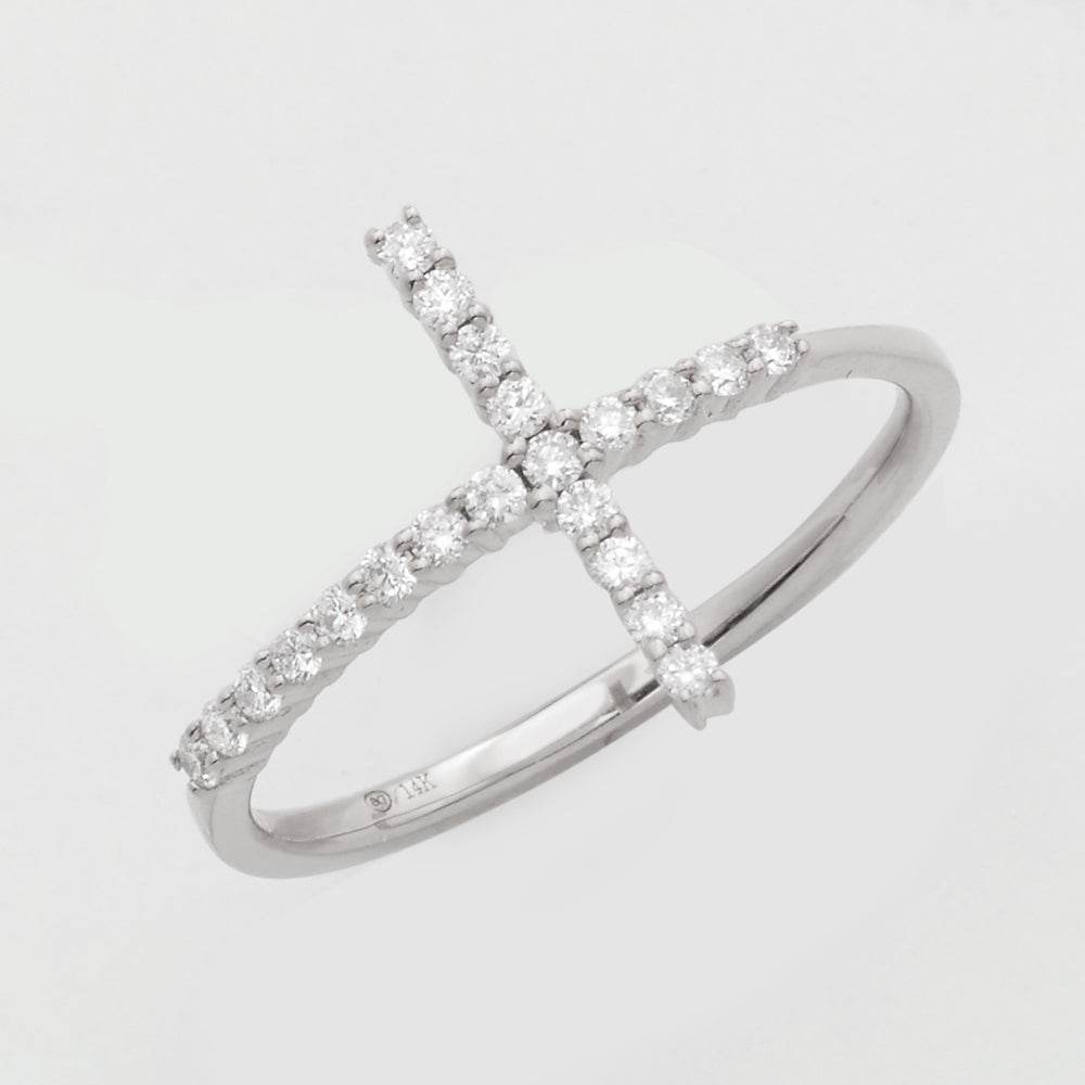 14KW 0.25CTW DIAMOND PRONG SET SIDEWAYS CROSS RING - Norma's Jewelry