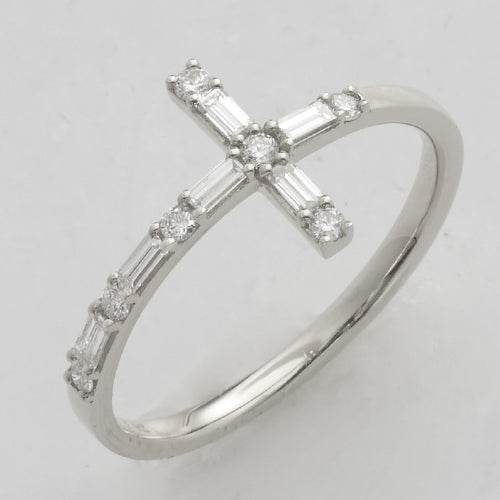 14KW 0.35CTW BAGUETTE DIAMOND SIDEWAYS CROSS RING - Norma's Jewelry