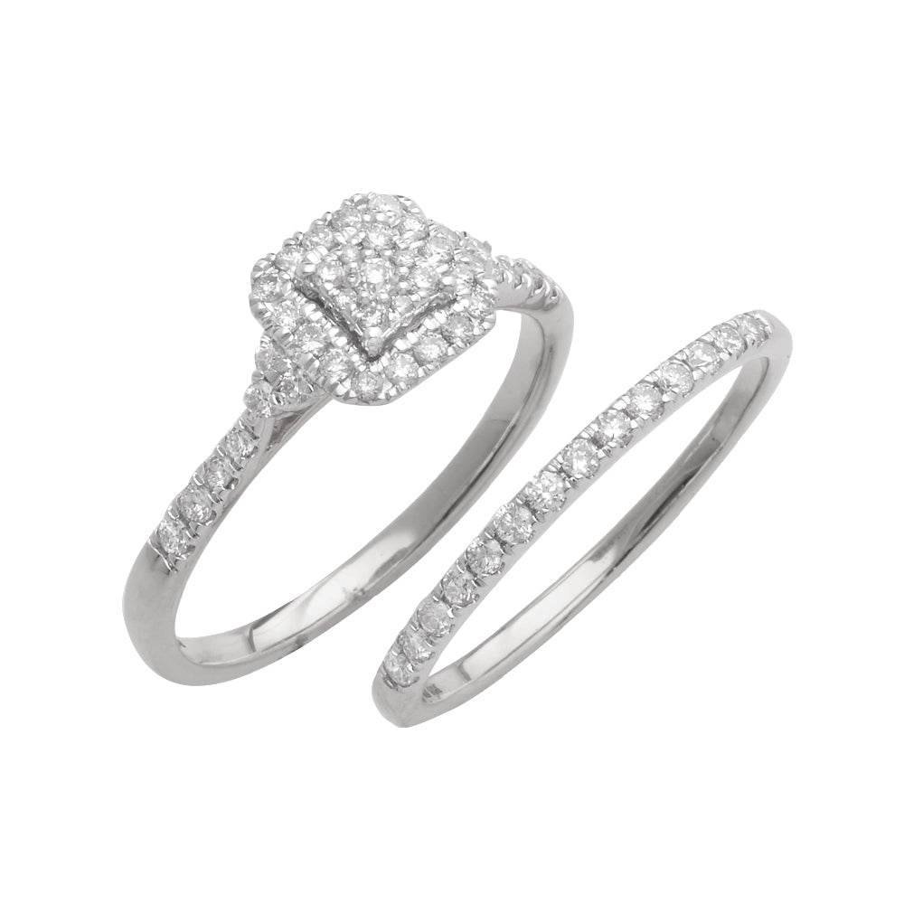 14KW 0.50CTW DIAMOND SQUARE CLUSTER BRIDAL SET - Norma's Jewelry