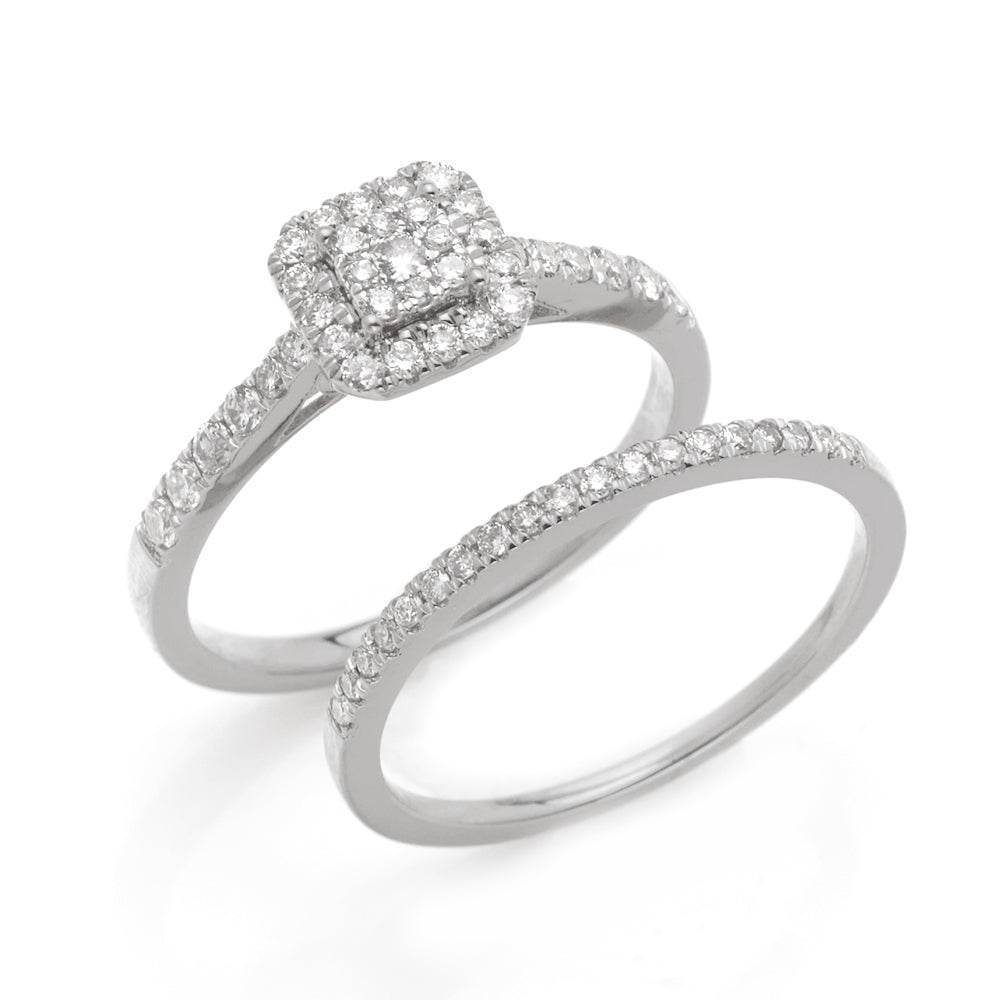 14KW 0.55CTW DIAMOND SQUARE CLUSTER BRIDAL SET - Norma's Jewelry