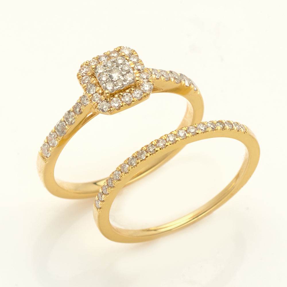 14KY 0.55CTW DIAMOND SQUARE CLUSTER BRIDAL SET - Norma's Jewelry