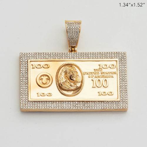 10KY 0.70CTW MICROPAVE DIAMOND $100 BILL PENDANT - Norma's Jewelry